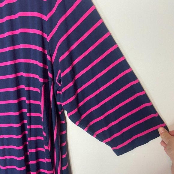 Cynthia Rowley Women 2X Knee Length Dress Navy Blue Pink Stripe VNeck 3/4 Sleeve - Picture 2 of 8